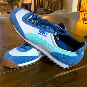 Puma mens 12 Fast Rider Fury in White Dark Denim